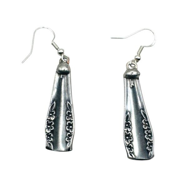 Handcrafted Spoon Earrings Wm A Rogers Deluxe Stainless Oneida 925 Silver Hooks - Picture 12 of 15